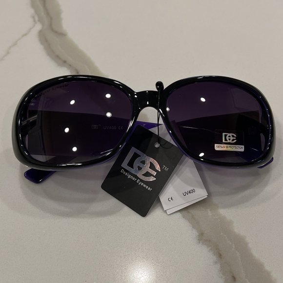 ***SALE***NWT White Camellia Flowers Sunglasses 100 UV Protection Black/Purple - Picture 2 of 7
